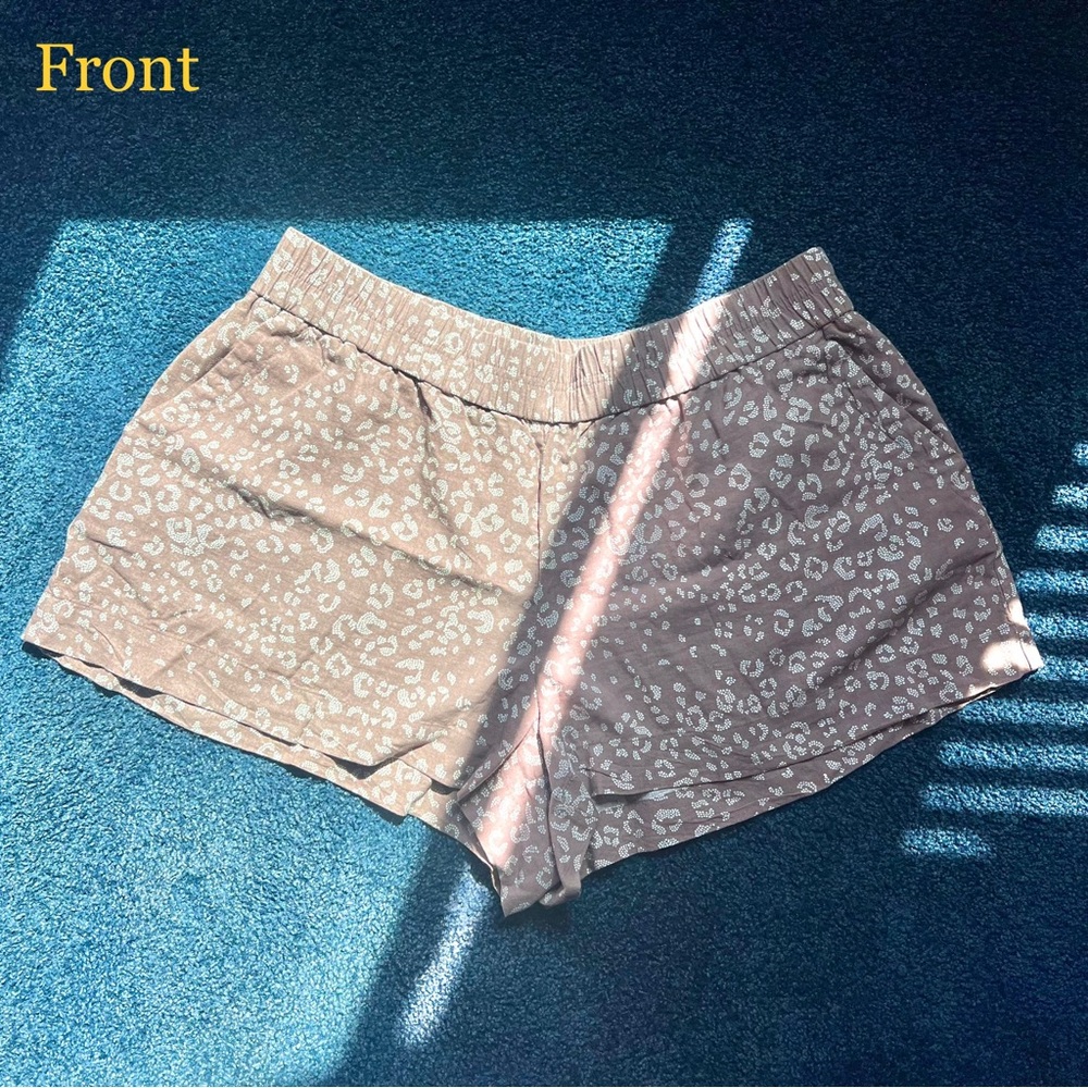 XXL Pull On Linen Blend Leopard Print Brown Shorts